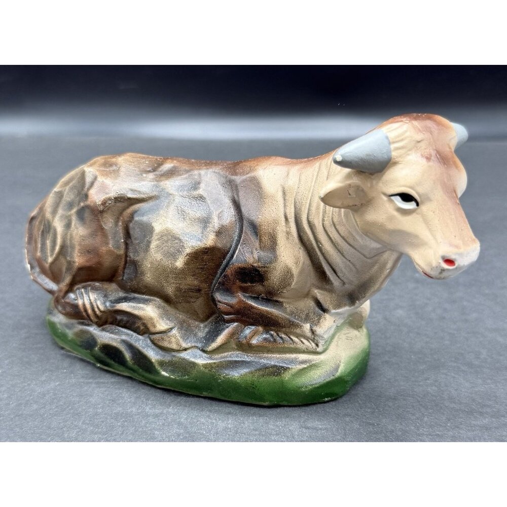 Vintage Nativity Manger Christmas Ox Cow Steer Paper Mache Hand Painted Japan